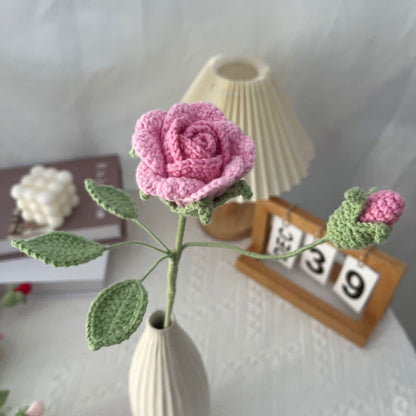 Handmade Knitted Crochet Artificial Camellia - Gradient Pink - 3PCS - 2.17"W x 2.17"L x 15.75"H - image 4
