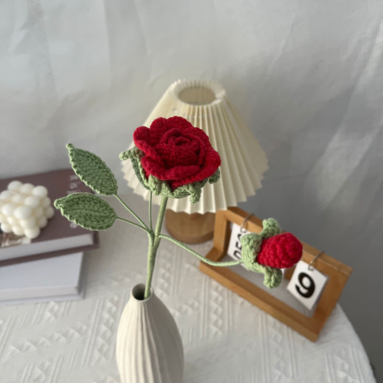 Handmade Knitted Crochet Artificial Camellia - Red - 3PCS - 2.17"W x 2.17"L x 15.75"H - image 6
