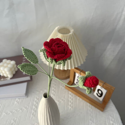 Handmade Knitted Crochet Artificial Camellia - Red - 3PCS - 2.17"W x 2.17"L x 15.75"H - image 6