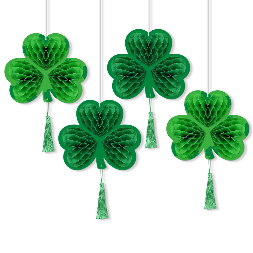 Lucky Green Clover Hanging Honeycomb Decor(4 PCS) - B - 7.48"W x 6.38"L x 11.5"H - image 4