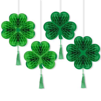 Lucky Green Clover Hanging Honeycomb Decor(4 PCS) - A - 7.64"W x 7.48"L x 12.60"H - image 3