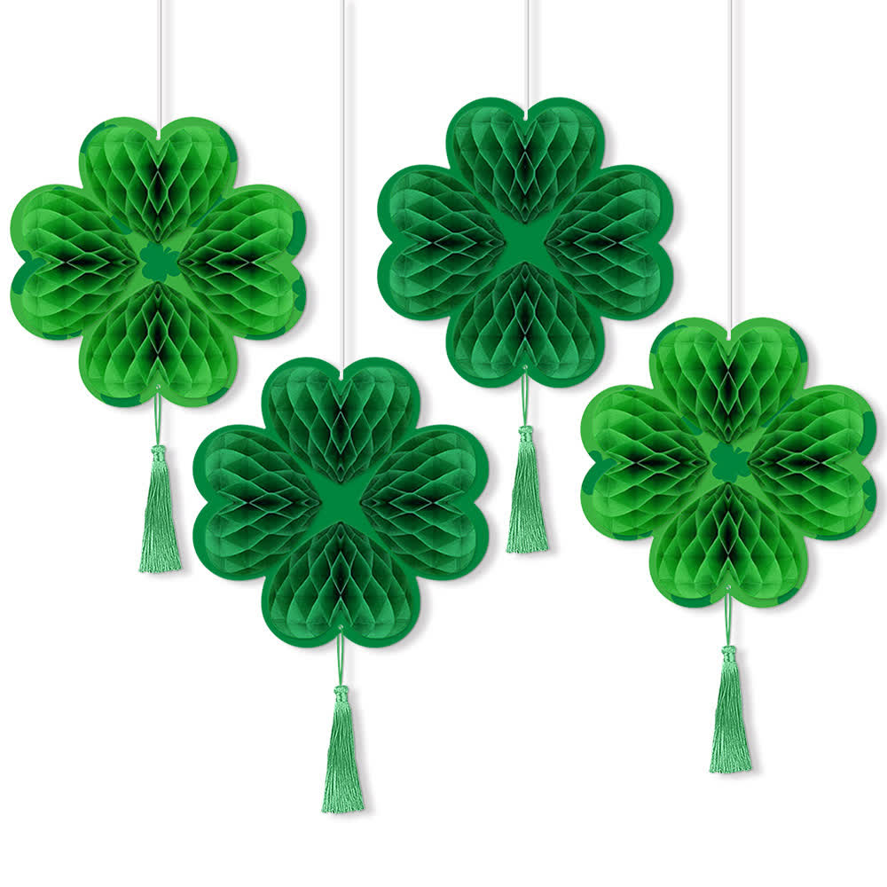 Lucky Green Clover Hanging Honeycomb Decor(4 PCS) - C - 7.64"W x 7.48"L x 12.60"H - image 5