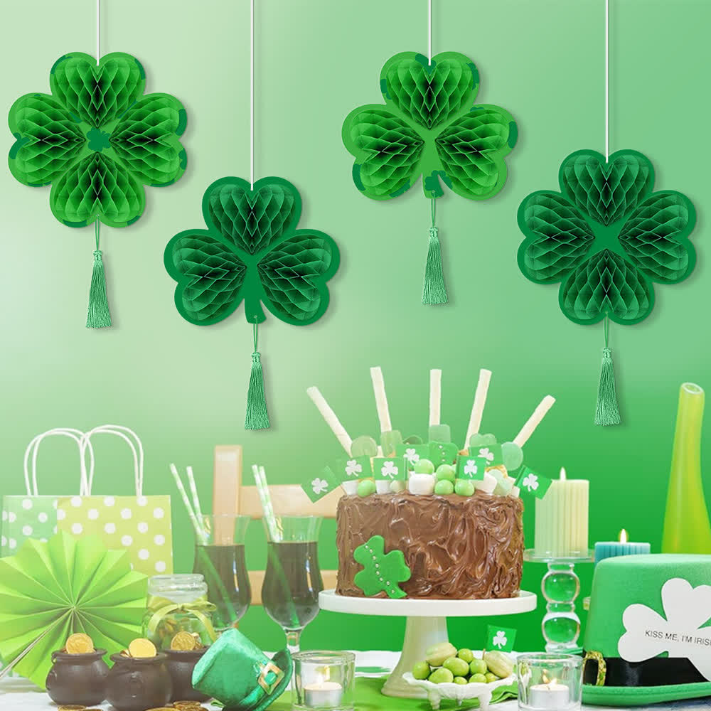 Lucky Green Clover Hanging Honeycomb Decor(4 PCS) - image 1