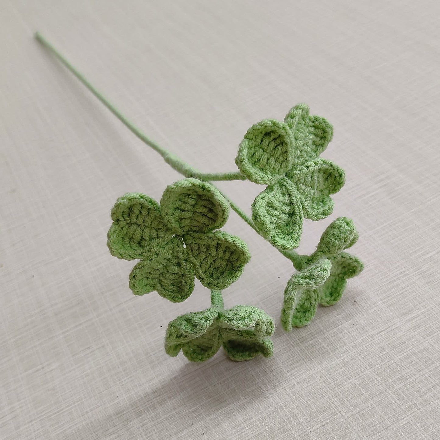 Handmade Knitted Crochet Four Leaf Clover - Green - 3PCS - 3.74"W x 3.74"L x 17.72"H - image 0