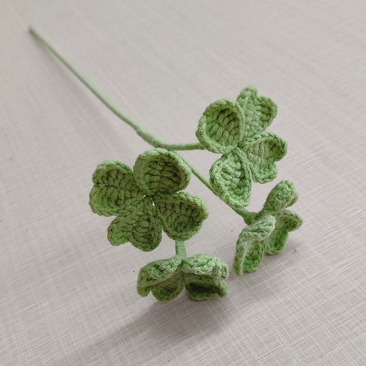 Handmade Knitted Crochet Four Leaf Clover - Green - 3PCS - 3.74"W x 3.74"L x 17.72"H - image 0