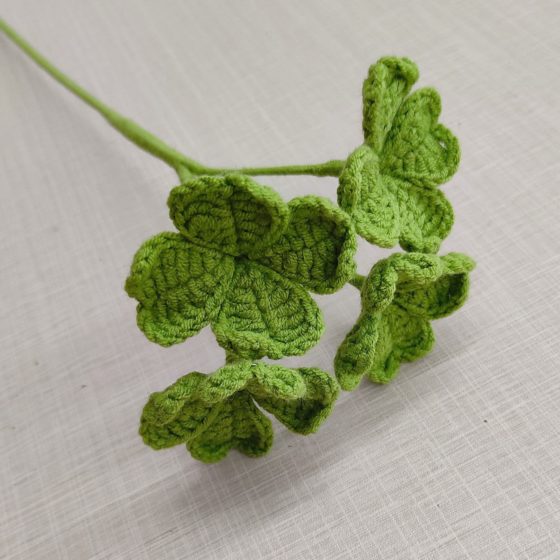 Handmade Knitted Crochet Four Leaf Clover - Dark Green - 3PCS - 3.74"W x 3.74"L x 17.72"H - image 1