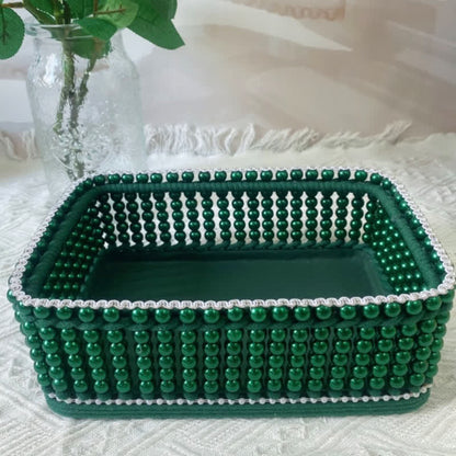 Handmade Beaded Woven Storage Basket - Green - 9.25"W x 6.50"L x 3.15"H - Set(2PCS) - image 2