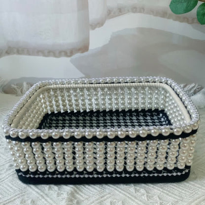 Handmade Beaded Woven Storage Basket - White - 9.25"W x 6.50"L x 3.15"H - Set(2PCS) - image 3