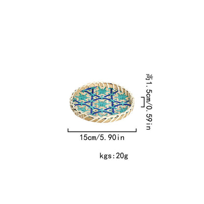 Hand-woven Colorful Rattan Storage Round Basket - Blue - 1PC - 5.9"W x 5.9"L x 0.59"H - image 14