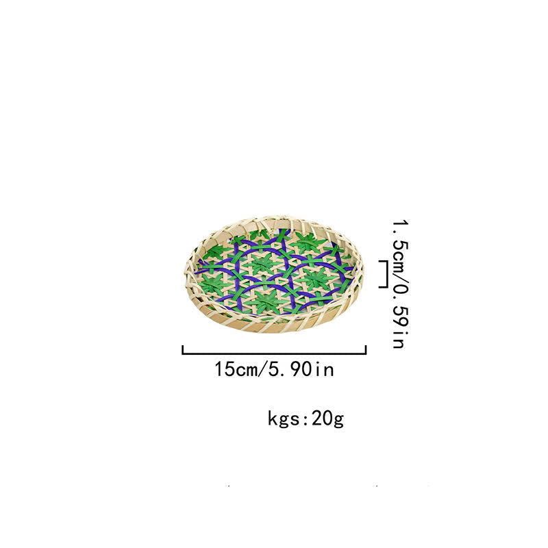 Hand-woven Colorful Rattan Storage Round Basket - Green - 1PC - 5.9"W x 5.9"L x 0.59"H - image 8