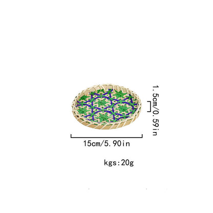 Hand-woven Colorful Rattan Storage Round Basket - Green - 1PC - 5.9"W x 5.9"L x 0.59"H - image 8