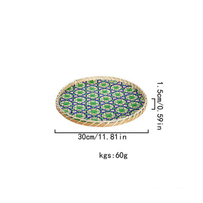 Hand-woven Colorful Rattan Storage Round Basket - Green - 1PC - 11.81"W x 11.81"L x 0.59"H - image 11