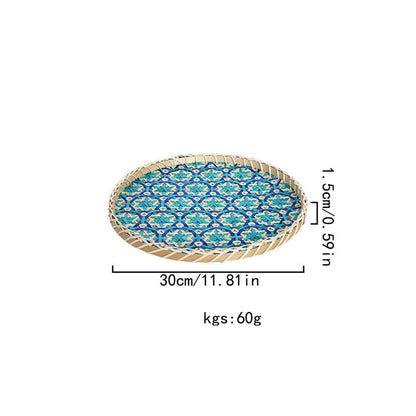 Hand-woven Colorful Rattan Storage Round Basket - Blue - 1PC - 11.81"W x 11.81"L x 0.59"H - image 17