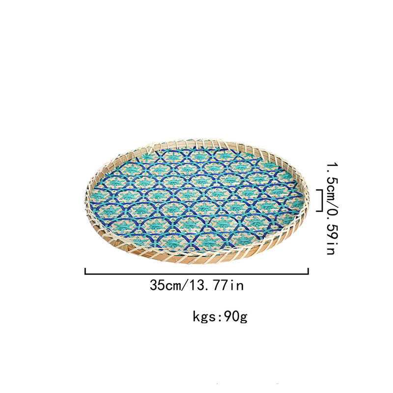 Hand-woven Colorful Rattan Storage Round Basket - Blue - 1PC - 13.77"W x 13.77"L x 0.59"H - image 18