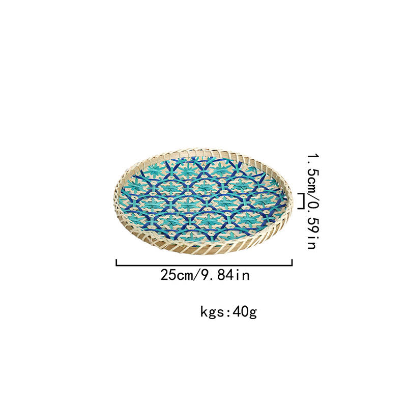 Hand-woven Colorful Rattan Storage Round Basket - Blue - 1PC - 9.84"W x 9.84"L x 0.59"H - image 16