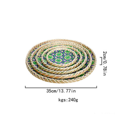 Hand-woven Colorful Rattan Storage Round Basket - Green - Set(4PCS) - 13.77"W x 13.77"L x 0.78"H - image 13