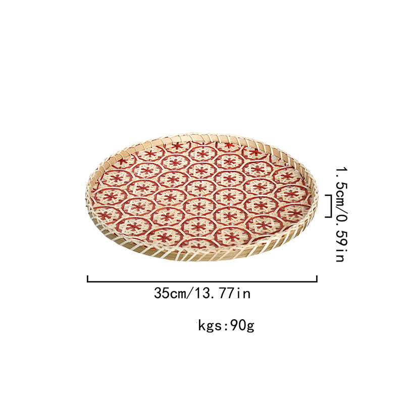 Hand-woven Colorful Rattan Storage Round Basket - Red - 1PC - 13.77"W x 13.77"L x 0.59"H - image 24