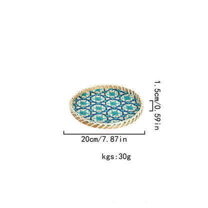 Hand-woven Colorful Rattan Storage Round Basket - Blue - 1PC - 7.87"W x 7.87"L x 0.59"H - image 15