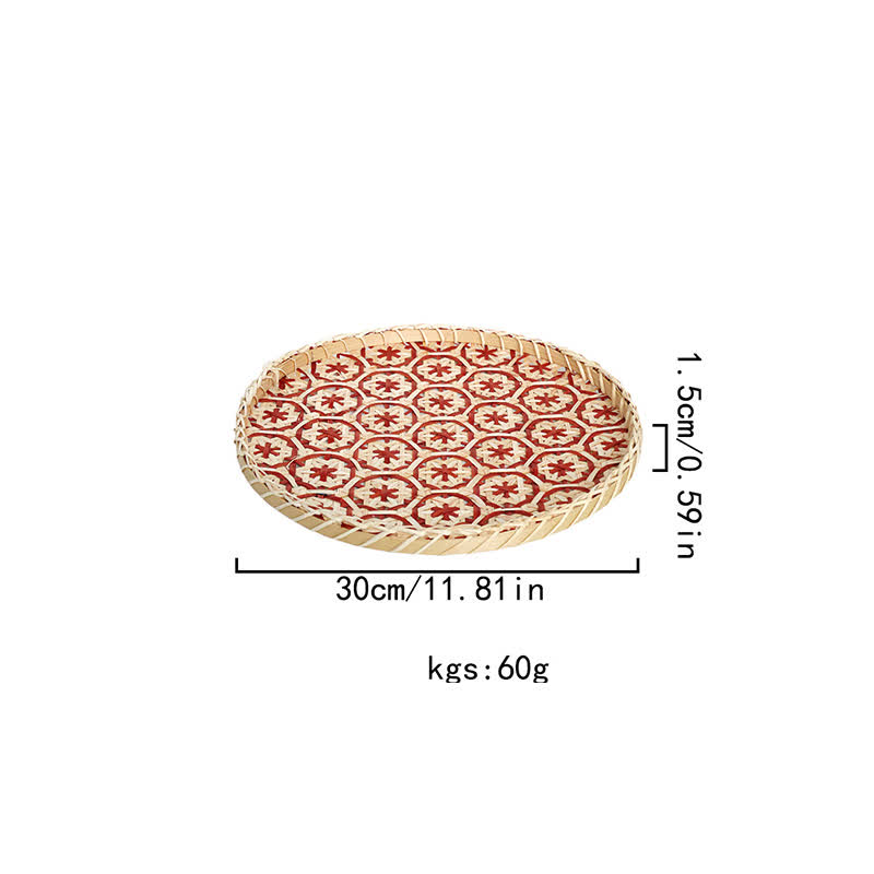 Hand-woven Colorful Rattan Storage Round Basket - Red - 1PC - 11.81"W x 11.81"L x 0.59"H - image 23