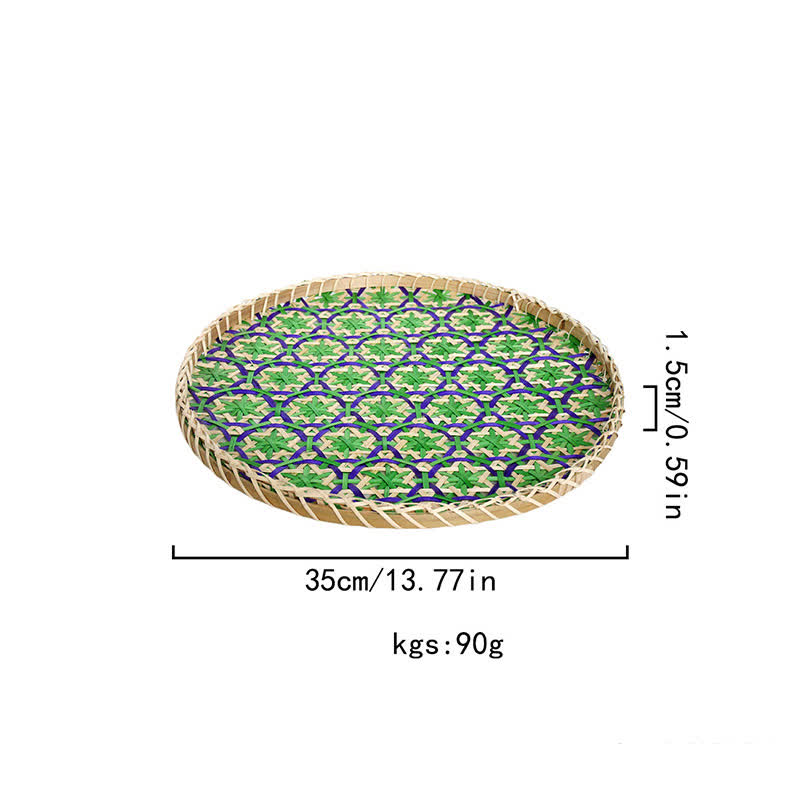 Hand-woven Colorful Rattan Storage Round Basket - Green - 1PC - 13.77"W x 13.77"L x 0.59"H - image 12