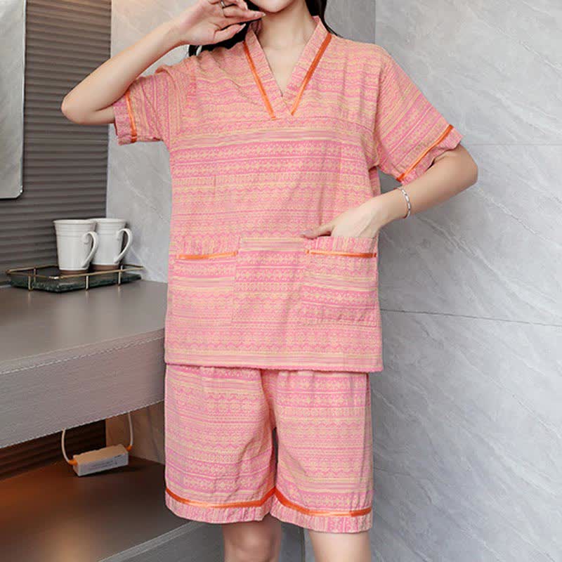 Plus Size Cotton Breathable Pajama Set - Pink-Women - 4XL - image 3