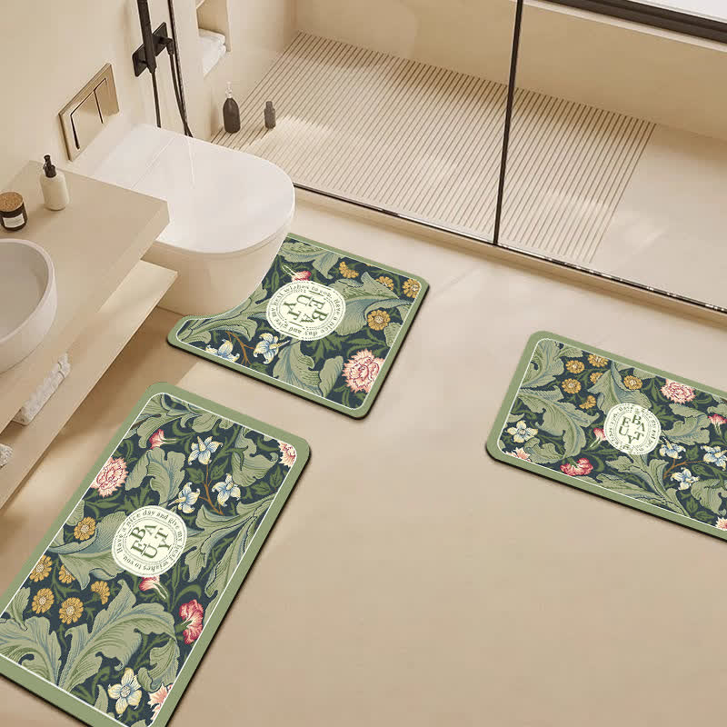 Elegant Floral Diatom Mud Water-absorbent Anti-slip Bath Mat  - U-Shaped - D - 19" x 23" - image 3