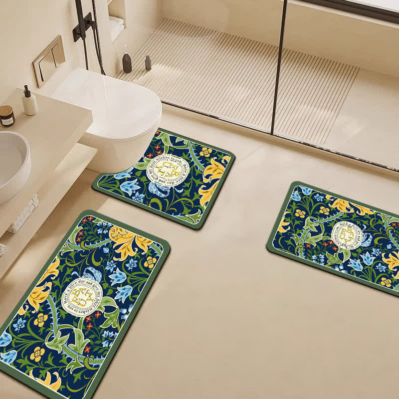 Elegant Floral Diatom Mud Water-absorbent Anti-slip Bath Mat  - U-Shaped - A - 19" x 23" - image 0