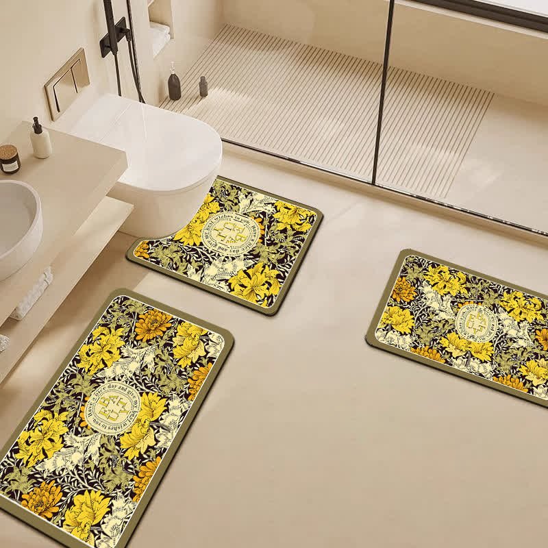 Elegant Floral Diatom Mud Water-absorbent Anti-slip Bath Mat  - U-Shaped - B - 19" x 23" - image 1