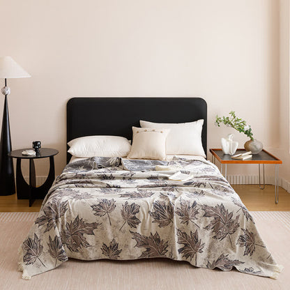 Cotton Gauze Tassel Maple Leaf Quilt - Gray - Queen - image 1