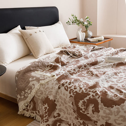 Vintage Cotton Gauze Tassel Reversible Quilt - Brown - Queen - image 0