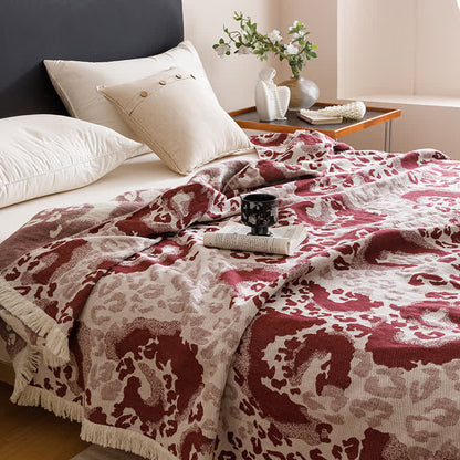 Vintage Cotton Gauze Tassel Reversible Quilt - Wine Red - Queen - image 11