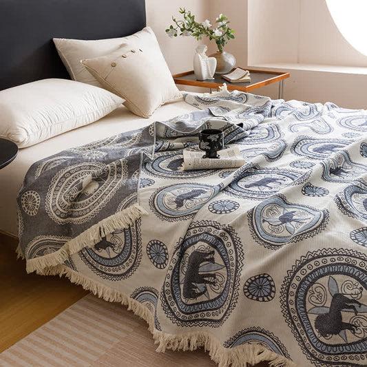 Vintage Four Layers Gauze Tassel Quilt - Gray Blue - Queen - image 0