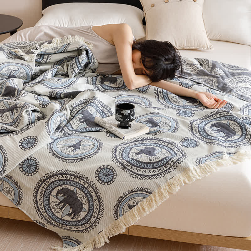 Vintage Four Layers Gauze Tassel Quilt - image 3