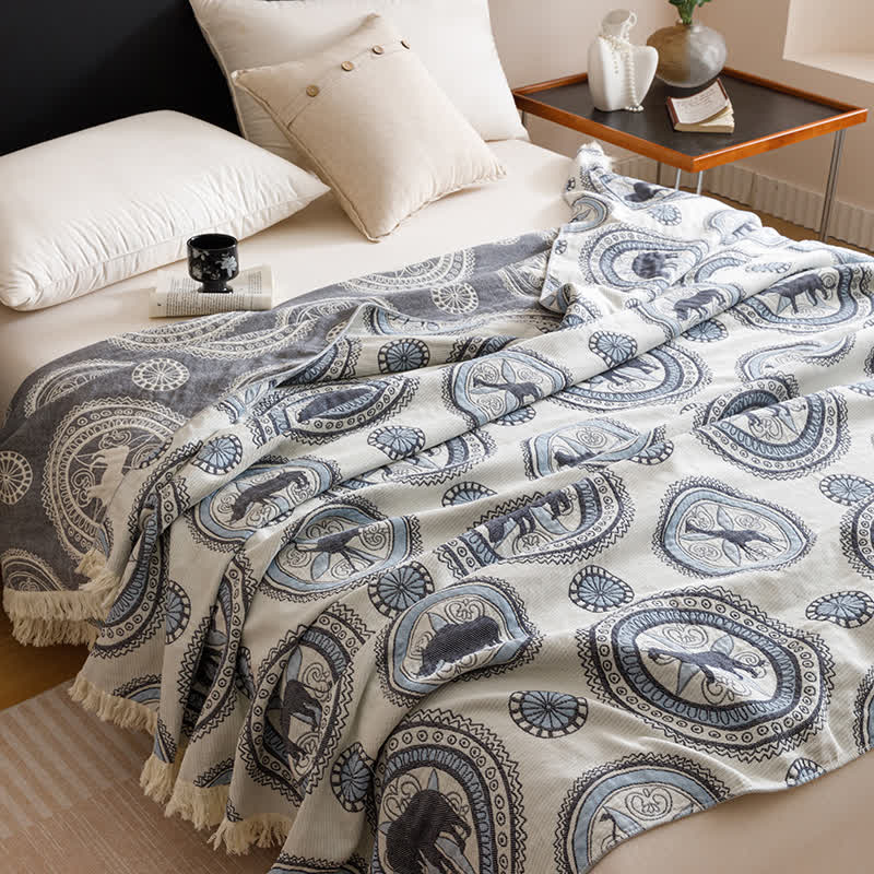 Vintage Four Layers Gauze Tassel Quilt - image 4