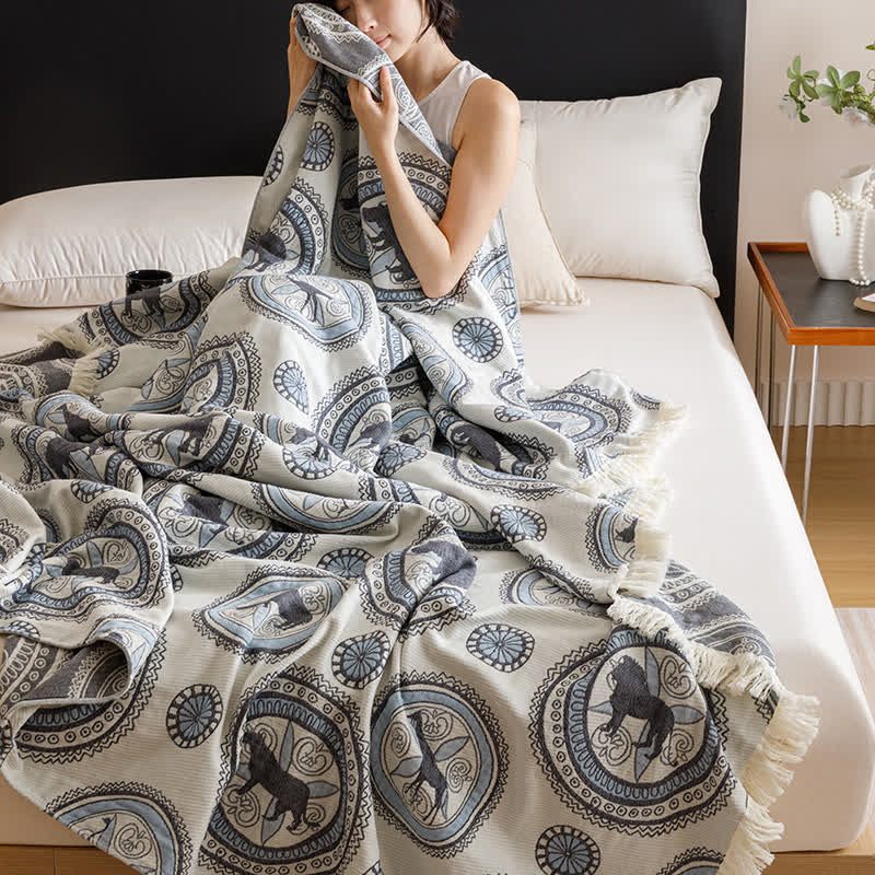 Vintage Four Layers Gauze Tassel Quilt - image 2