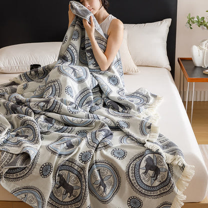 Vintage Four Layers Gauze Tassel Quilt - image 2