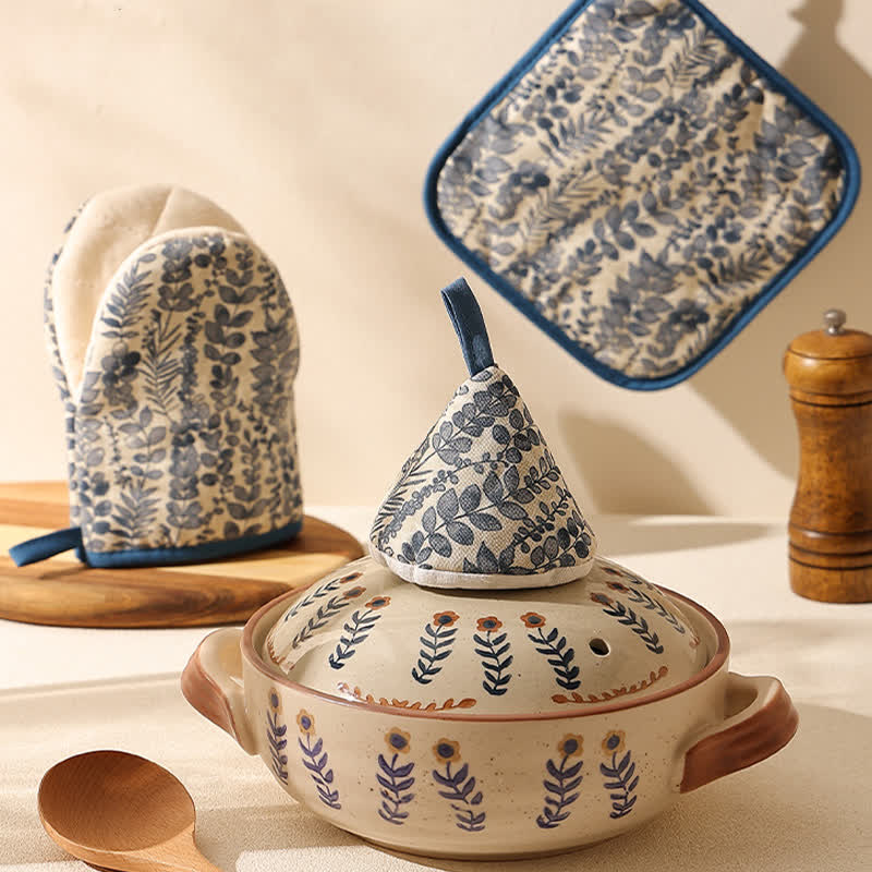 Pastoral Style High Heat Resistant Oven Mitt  - Blue - Set( 3 Sizes) - image 13