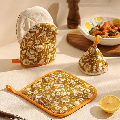 Pastoral Style High Heat Resistant Oven Mitt  - Yellow - Set( 3 Sizes) - image 3