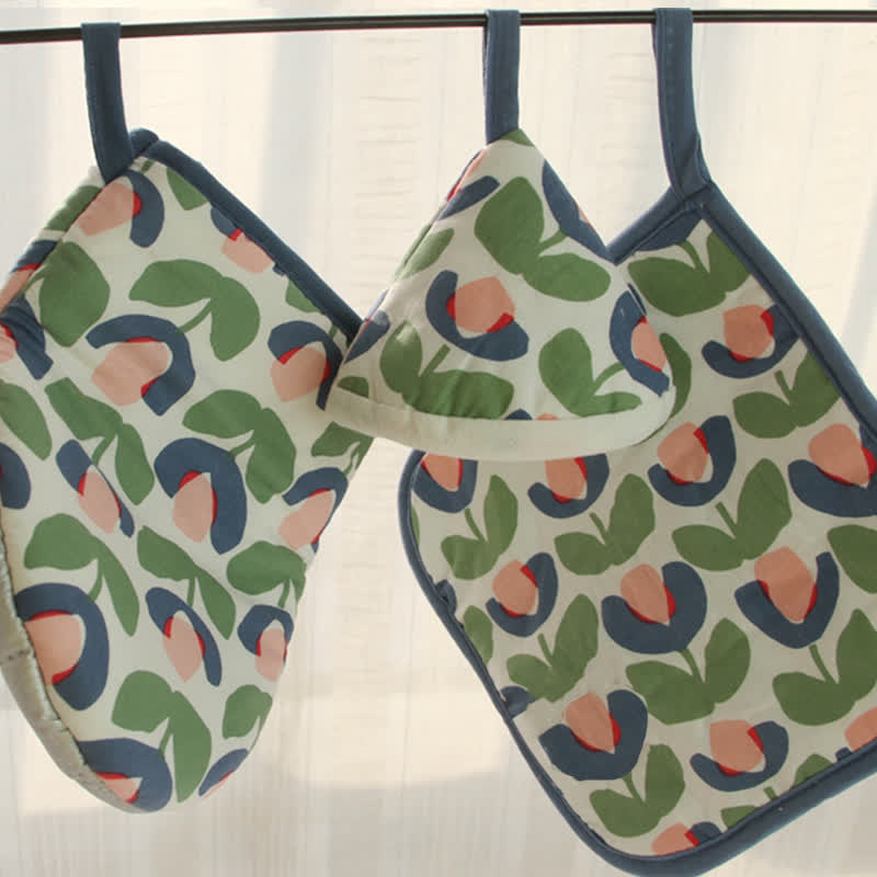 High Heat Resistant Kitchen Oven Mitt  - Tulip - Set( 3 Sizes) - image 13