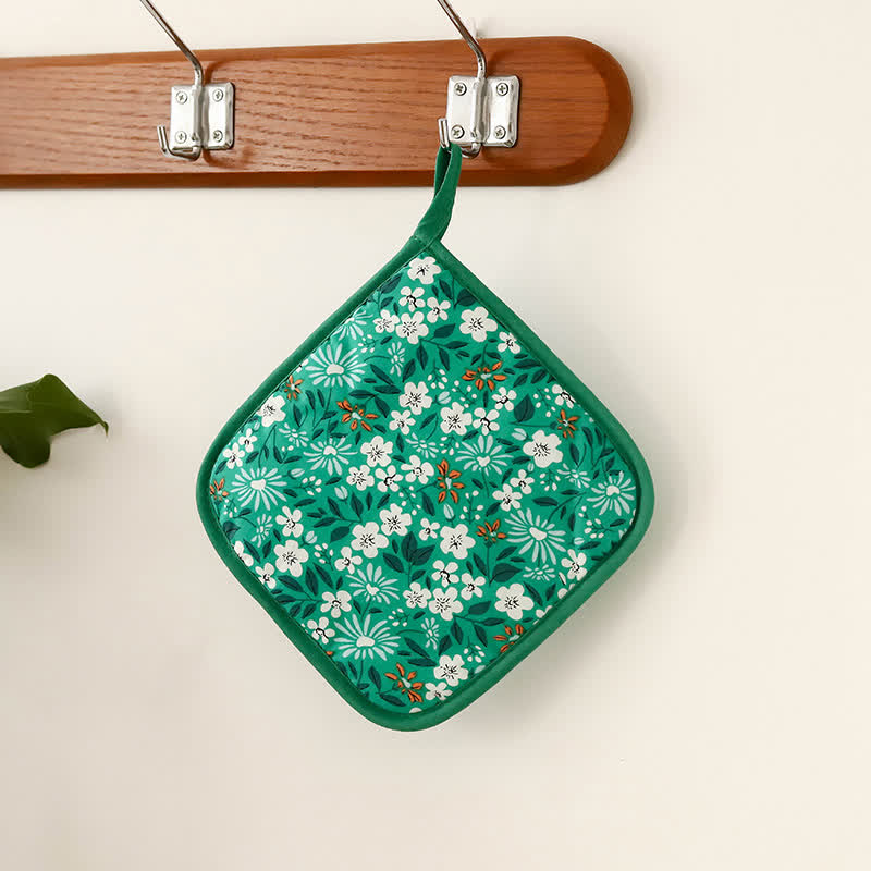 High Heat Resistant Kitchen Oven Mitt  - Green Flower - Pot Holder: 7" x 7" - image 31