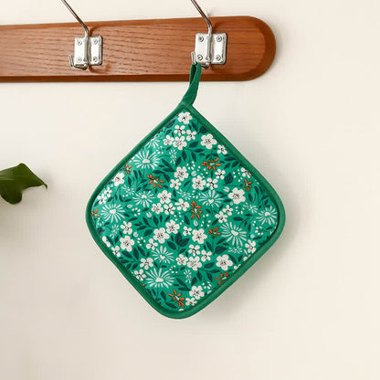 High Heat Resistant Kitchen Oven Mitt  - Green Flower - Pot Holder: 7" x 7" - image 31