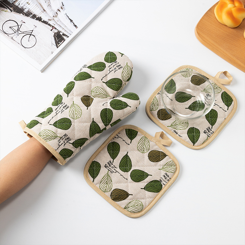 Cotton Linen High Heat Resistant Cooking Oven Mitt  - image 1