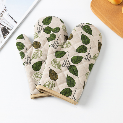 Cotton Linen High Heat Resistant Cooking Oven Mitt  - Green - 1 Pair of Oven Mitts - image 2
