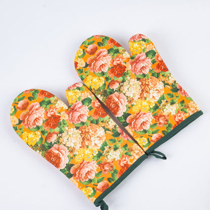 Floral Waterproof Anti-scalding Cooking Oven Mitt  - Yellow - 2 Pairs - 6" x 10" - image 7