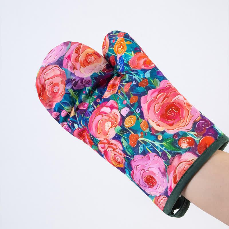Floral Waterproof Anti-scalding Cooking Oven Mitt  - image 2
