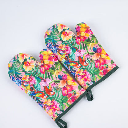 Floral Waterproof Anti-scalding Cooking Oven Mitt  - Pink & Yellow - 2 Pairs - 6" x 10" - image 8