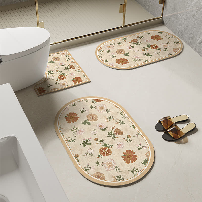 Rural Floral Diatom Mud Anti-slip Bath Mat  - Set - B - 35" x 23"+18" x 27"+23" x 35" - image 3