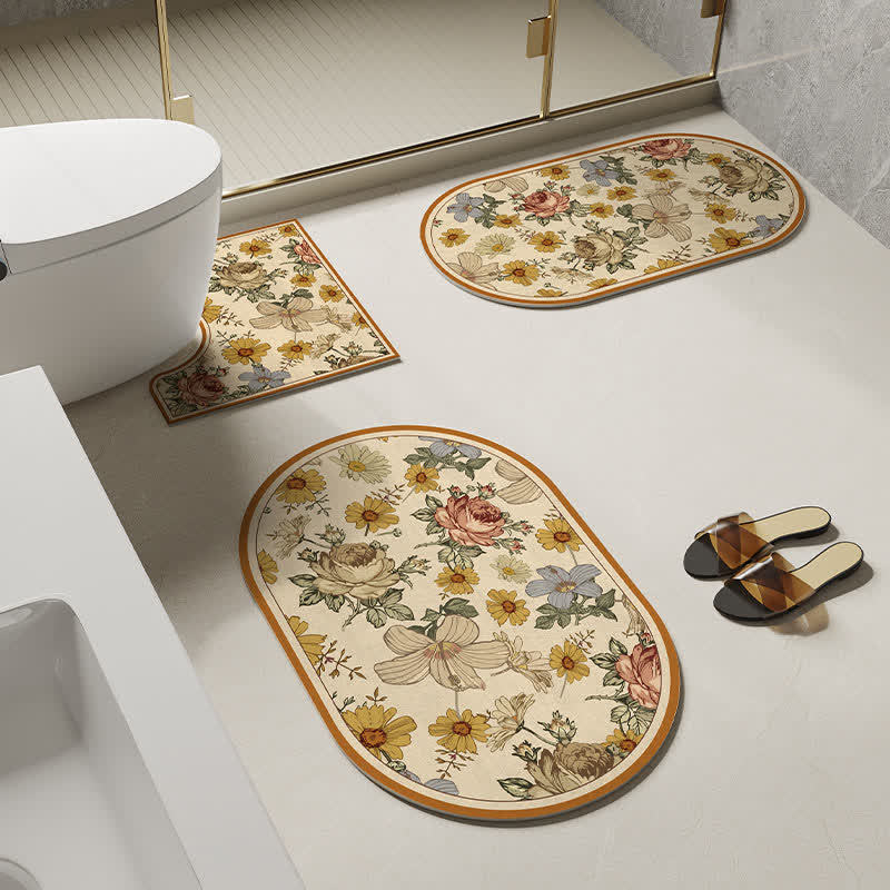 Rural Floral Diatom Mud Anti-slip Bath Mat  - Set - C - 35" x 23"+18" x 27"+23" x 35" - image 4