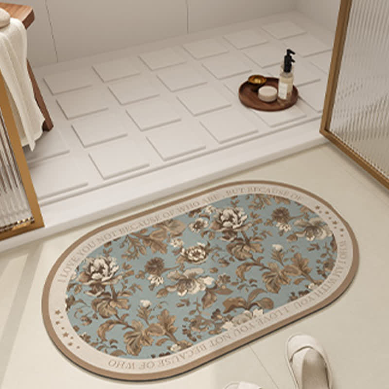 Rural Floral Diatom Mud Anti-slip Bath Mat  - Oval-Shaped - A - 23" x 35" - image 1