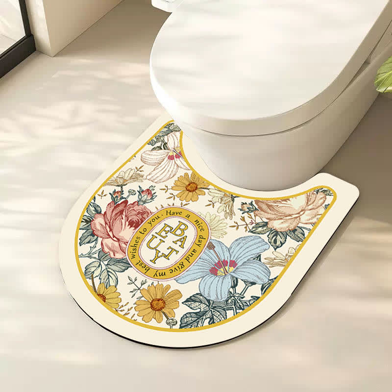 Luxury Floral Plant Diatom Mud Anti-slip Bath Mat - A - U-Shaped - 19" x 21" - image 3